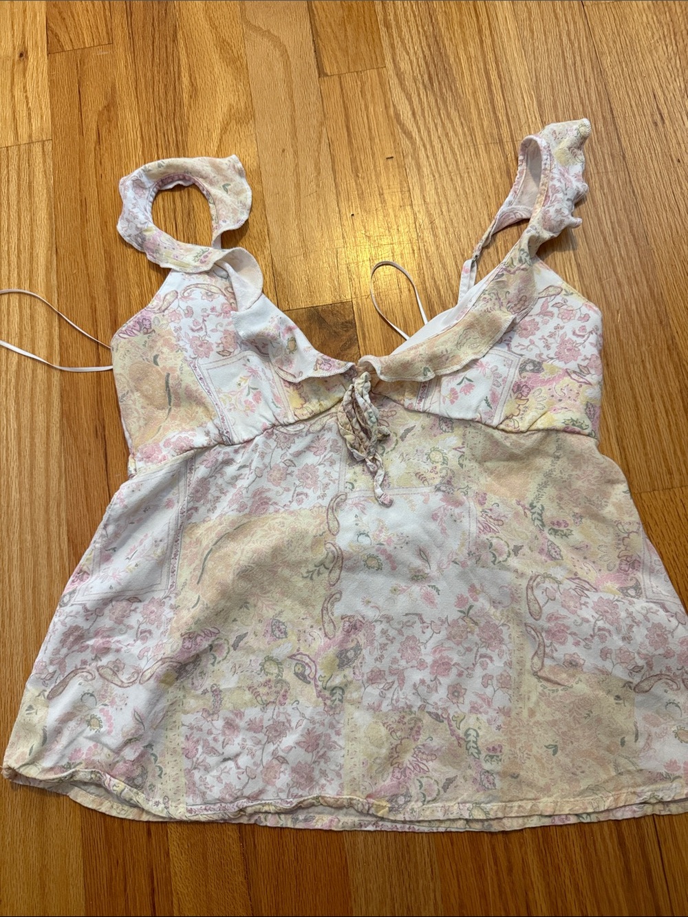 Hollister Pastel Floral Lace-Up Camisole - Pink, Cream, Yellow